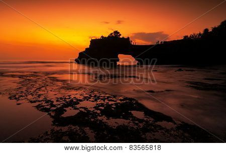Tanah Lot Temple In Golden Sunset, Bali , Indonesia