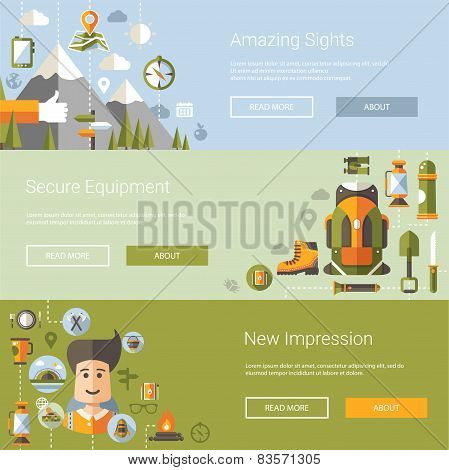 Modern flat design illustrations of camping and hiking info graphic elements