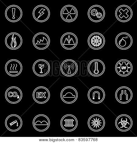 Warning Sign Line Icons On Black Background