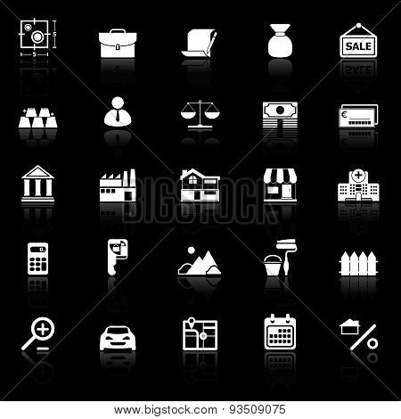Mortgage And Home Loan Icons With Reflect On Black Background