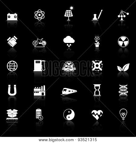 Renewable Energy Icons With Reflect On Black Background