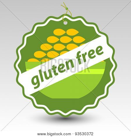 Vector Green Gluten Free Paper Price Tag Label With Bowl Of Wheat