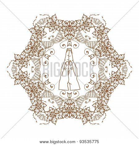 Element Yoga Mudra Hands With Mehndi Patterns.