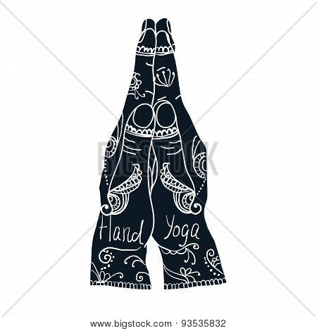 Element Yoga Mudra Hands With Mehndi Patterns.