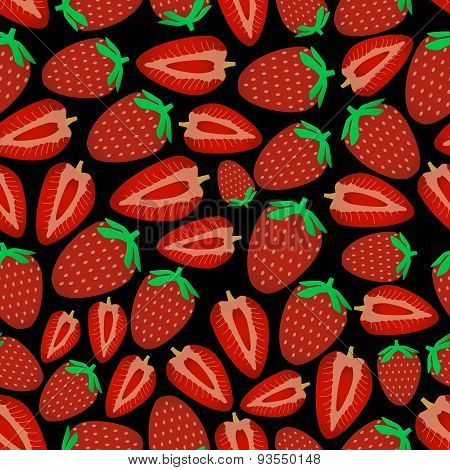 Colorful Strawberries Fruits Dark Seamless Pattern Eps10