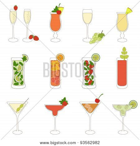 Set Of Cocktails And Alcohol Drinks