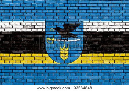 Flag Of Szepietowo Painted On Brick Wall