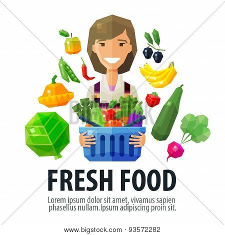 fresh food vector logo design template. fruiterer or market icon. flat illustration