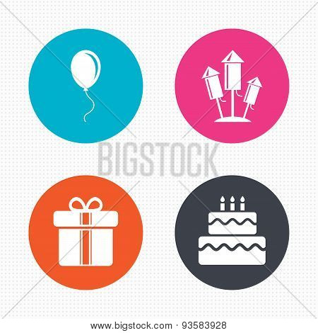 Birthday party icons. Cake and gift box symbol