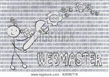Man With Wrench Setting Up Binary Code, Webmaster Jobs