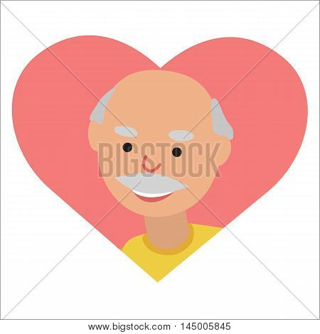 Vector drawing of icon elderly man in the pink heart