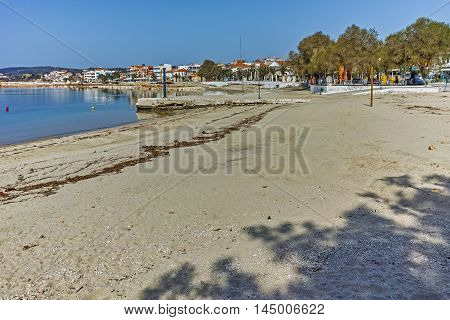 Panorama to Beach of Limenaria, Thassos island, East Macedonia and Thrace, Greece