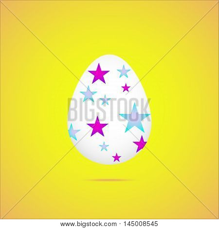 easter egg with stars on yellow background, vector, flat
