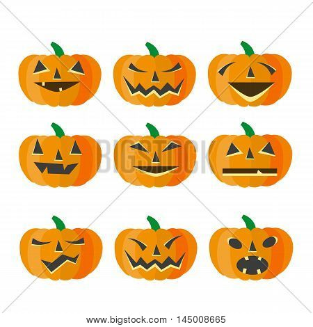 Halloween pumpkin vector orange icons set, vector