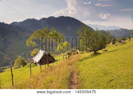 Summer landscape above the village in Moeciu de Sus - Bran, Romania