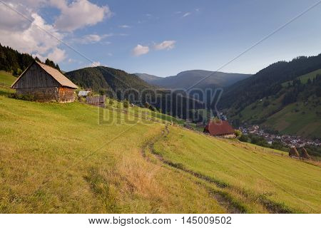 Summer landscape above the village in Moeciu de Sus - Bran, Romania