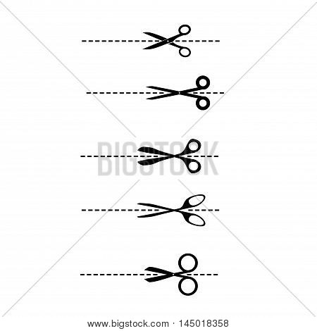 The scissors icon cut here symbol, scissors with cut lines