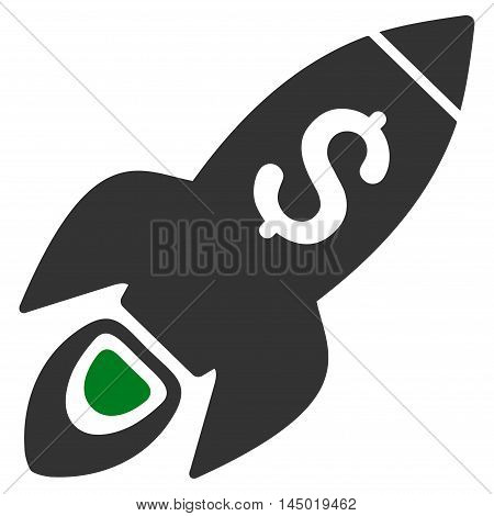 Startup Rocket Launch icon. Vector style is bicolor flat iconic symbol with rounded angles, green and gray colors, white background.