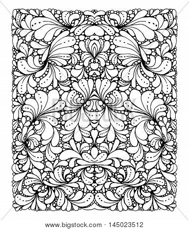 Coloring book page design with pattern. Symmetric ethnic ornament. Isolated vector illustration in doodle style. Headwear or neckwear design.