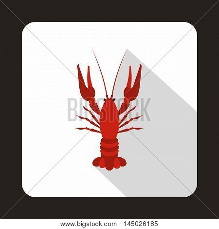 Boiled red crayfish icon in flat style isolated with long shadow