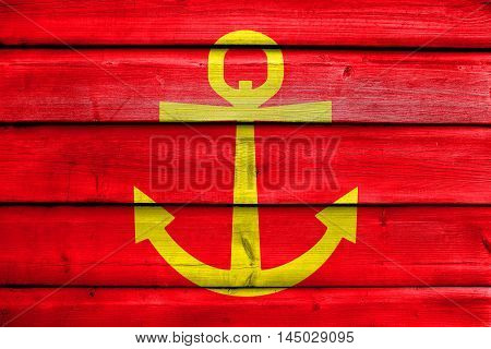 Flag Of Narvik, Norway, Painted On Old Wood Plank Background