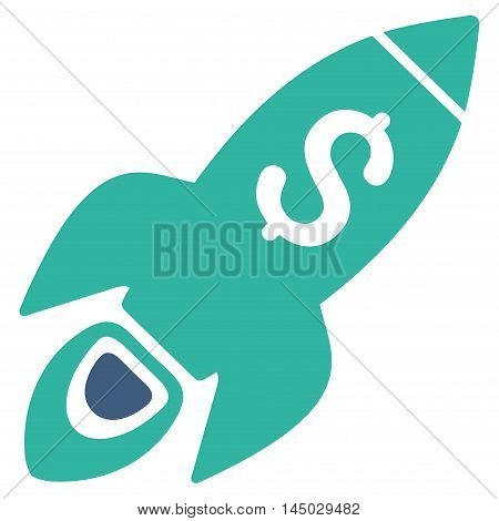 Startup Rocket Launch icon. Vector style is bicolor flat iconic symbol with rounded angles, cobalt and cyan colors, white background.