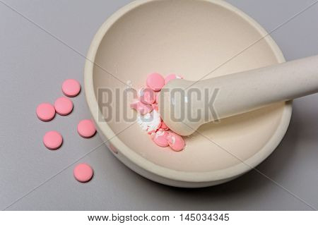 Medical Mortar And Pink Pills