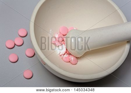 Medical Mortar And Pink Pills