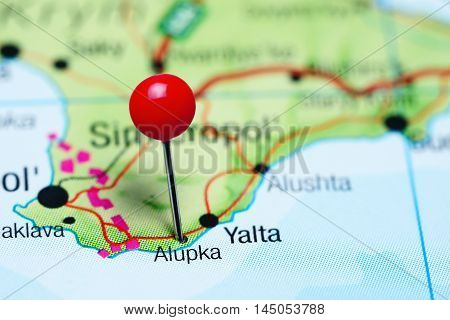 Alupka pinned on a map of Krym