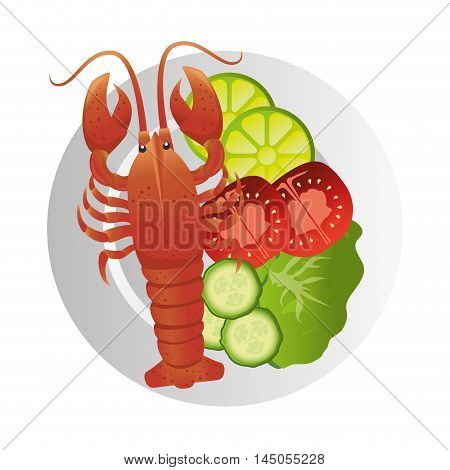 lobster sea animal seafood gourmet luxury plate vector illustration