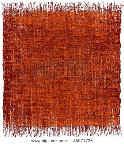 Weave grunge striped interlaced carpet with fringe in orangebrown colors