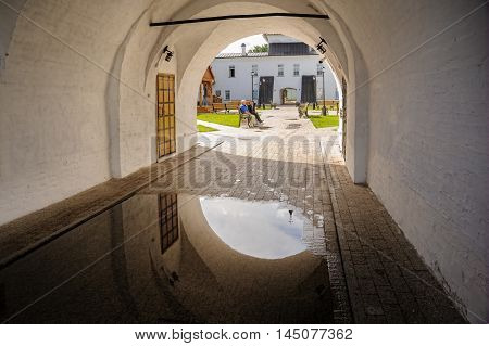 Tobolsk, Russia - July 15, 2016: Interior of Guest Yard. The building of Gostiny dvor is built in 1703 - 1706 on the project of the architect, cartographer and historian of Siberia S. U. Remezov