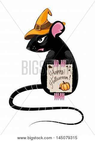 Rat in a hat with a piece of paper in his paws