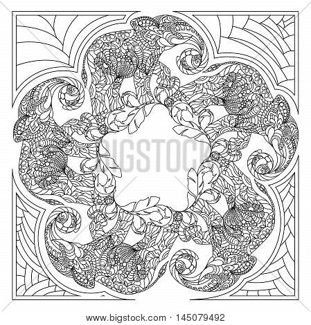 Circular ornament with decorative elephants and plants