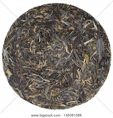 Myanmar raw puerh tea crop overhead view isolated