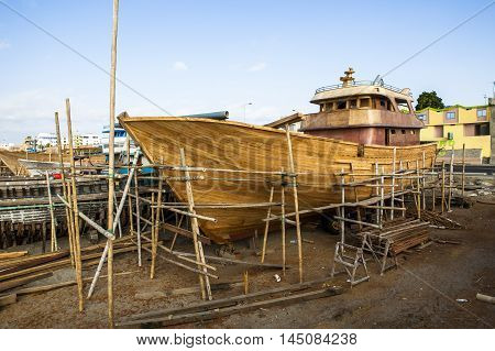 Wooden Construction Of Yacht Boat, Craft Shipyard