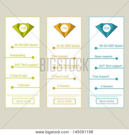Three vector plan for hosting. Diamond design white background.