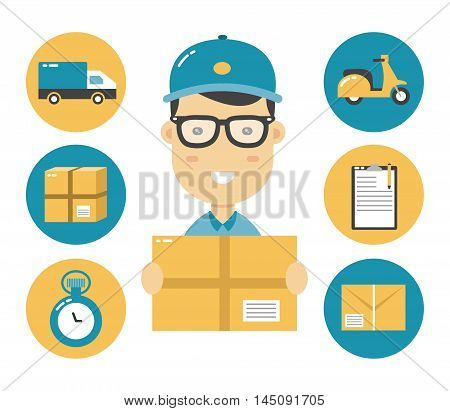 courier flat character and delivery flat illustration icons. isolated on white background.