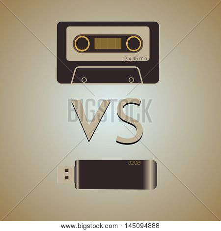 Audio cassette against usb flash vector old style