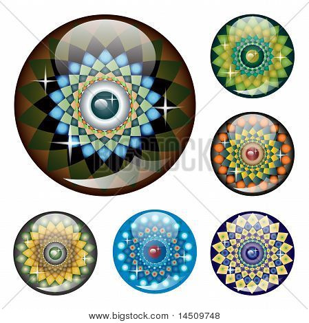Collection of six glossy buttons