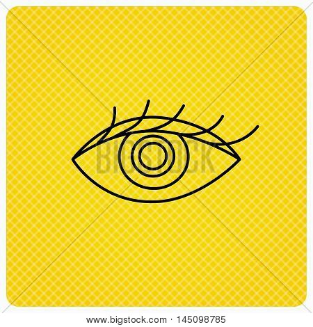 Eye icon. Human vision sign. Ophthalmology symbol. Linear icon on orange background. Vector