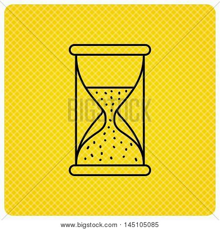 Hourglass icon. Sand time sign. Half an hour symbol. Linear icon on orange background. Vector
