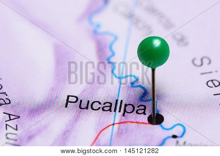 Pucallpa pinned on a map of Peru