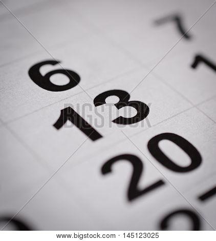 close up black white calendar thirteenth number