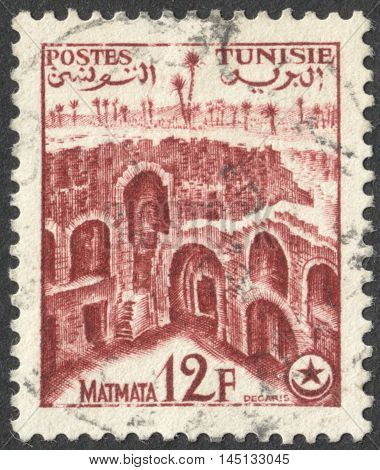 MOSCOW RUSSIA - CIRCA AUGUST 2016: a stamp printed in TUNISIA shows Matmata the series "Tourism" circa 1954
