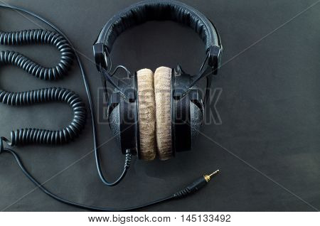 headphones dj, earphone, funky on a black background