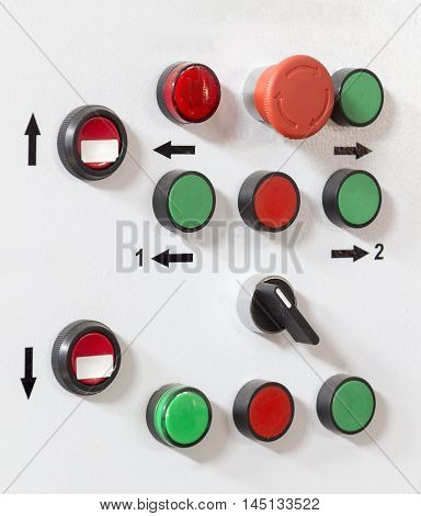 Control panel of industrial equipment close up.