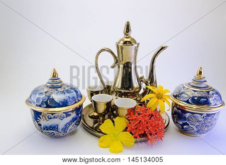Pitcher gold Benjarong  jerusalem on white background
