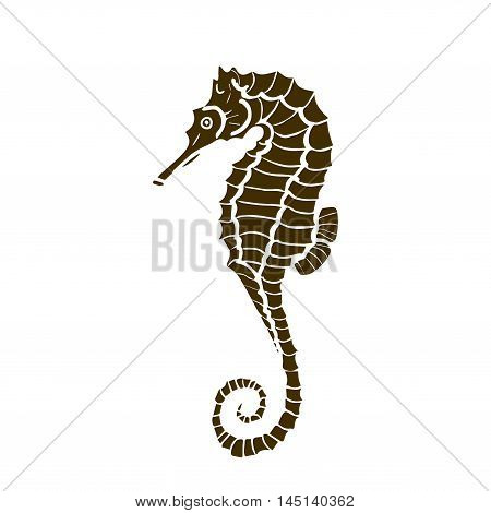 vector illustration of silhuette of seahorse. Seahorse made in one color under the stencil