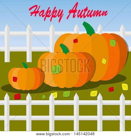 Pumpkin with colorful autumn vector illustration flat